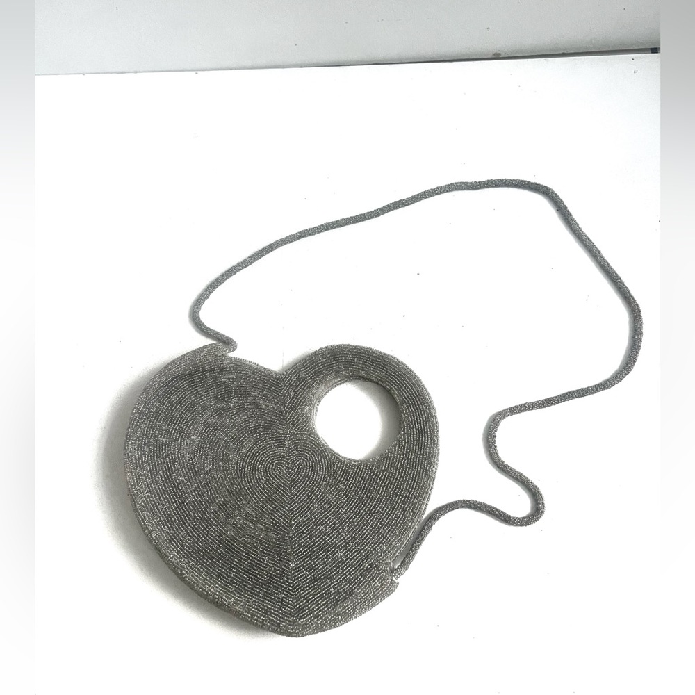 Anthropologie | Llani Silver Beaded Heart Bag - Picture 2 of 6